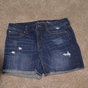 American Eagle Outfitters Distressed Dark Blue Jean Shorts